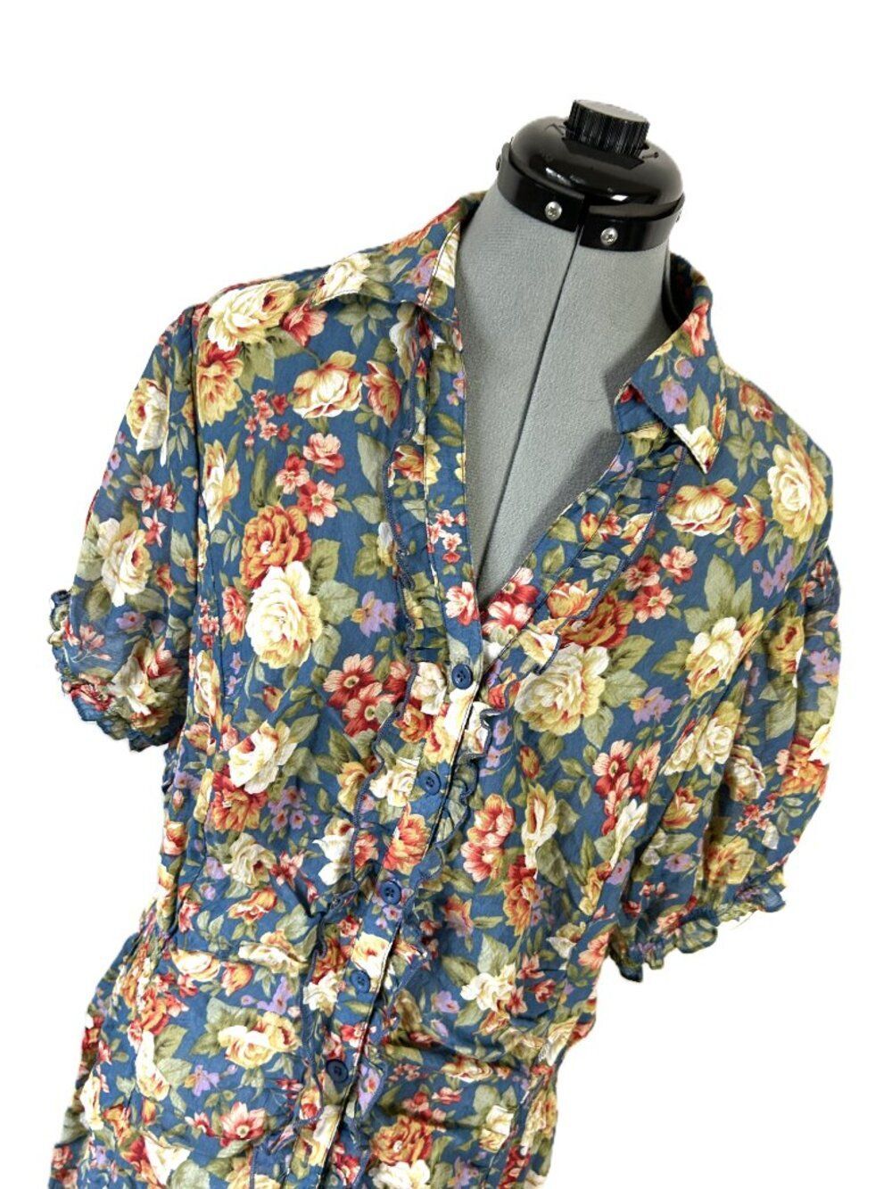 0415 Ruched Floral Button Up Shirt Dress 3X Short - Picture 2 of 5
